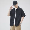 Casual short-sleeved shirt for men, solid color, versatile Hong Kong-style loose, cool summer, pocket design, thin shirt cardigan Specification image